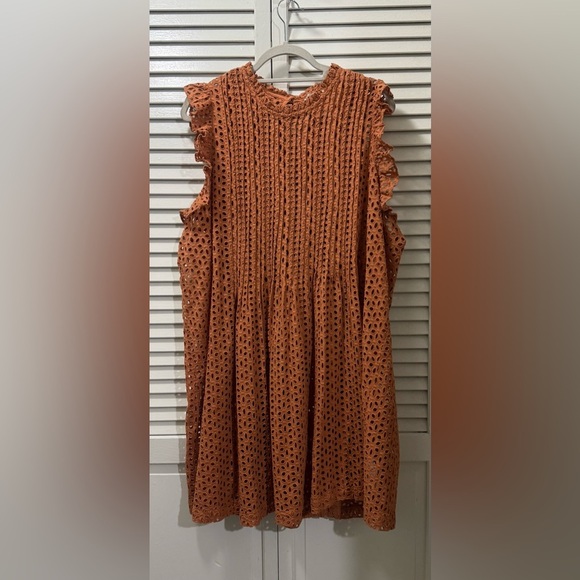 Madewell Eyelet Ruffle-Sleeve Pintuck Mini Dress in Mulled Cider - Picture 3 of 7